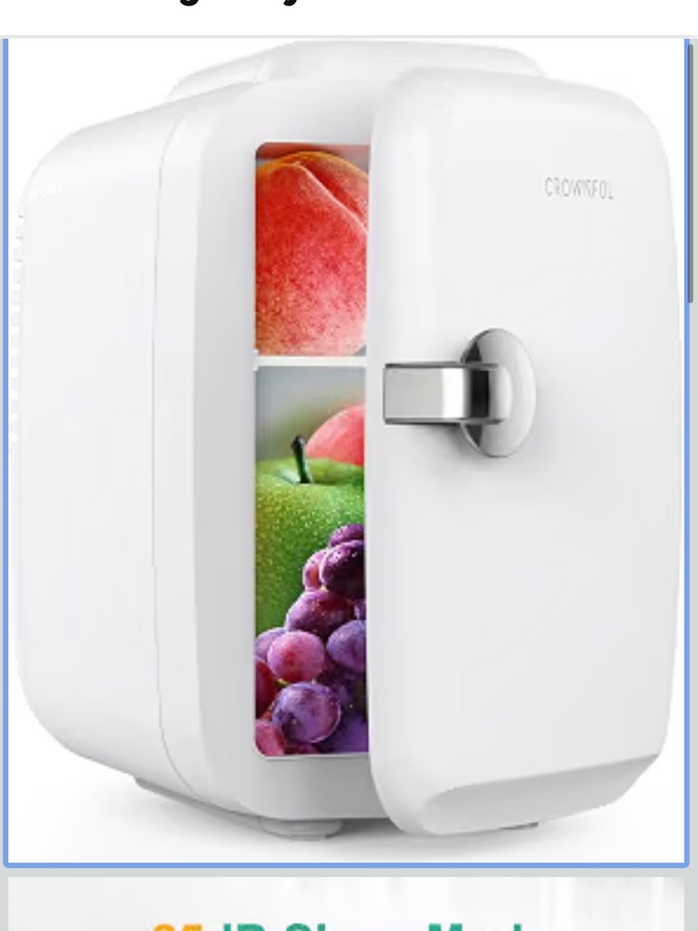 NIB CROWNFUL Mini Fridge 4 Liter/6 Can Portable Cooler Warmer Refrigerator New